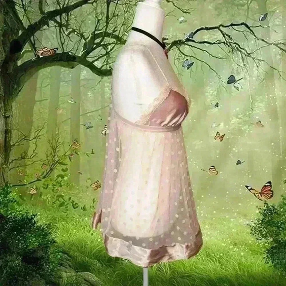 Y2k Satin Baby Pink Polka Dot Mini Slip - Picture 5 of 8